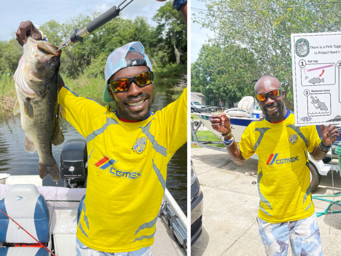 Dale Dew with his winning trophy bass, courtesy of FWC.