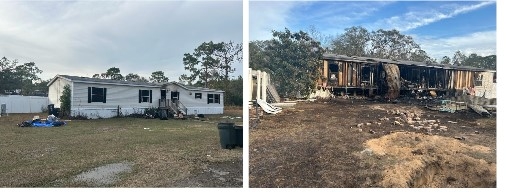 Photos courtesy of CCFR; home's front on the left and its rear on the right.
